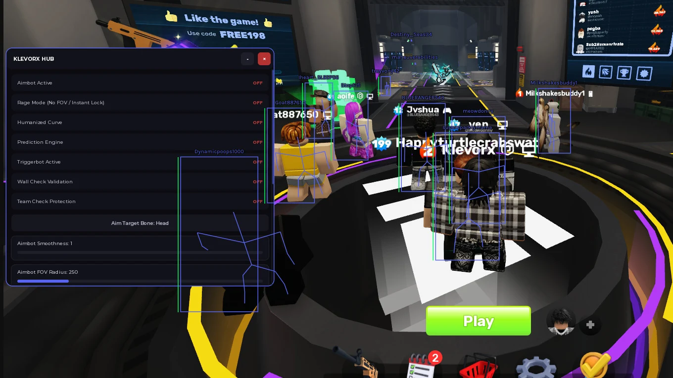 KlevorxHub, Rage Mode, Aimbot ,Esp ,Tracers